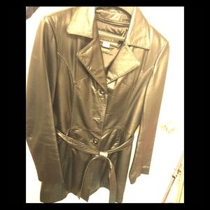 Wilsons Leather Long Black Leather Coat w/ Tye